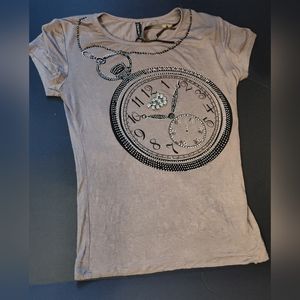 Aveva Women's Faded Y2k  Grunge Bling Watch Shirt Size Medium